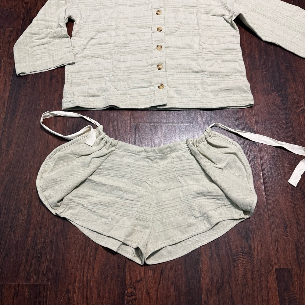 FREE PEOPLE Pippa Short Set 100% cotton Boxy Top & Shorts wrap closure Large Nwt - Picture 12 of 16